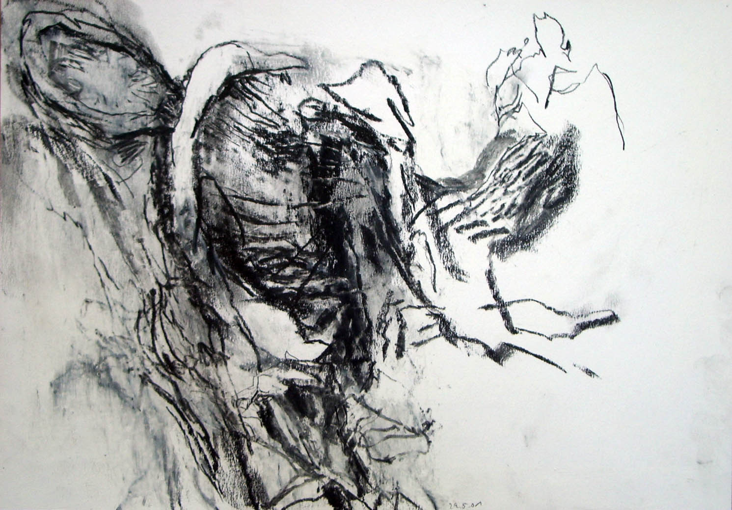 Aufbrechen (Baum Detail) 2001, Ölpastell und Bleistift auf Papier, 25 x 36,5 cm