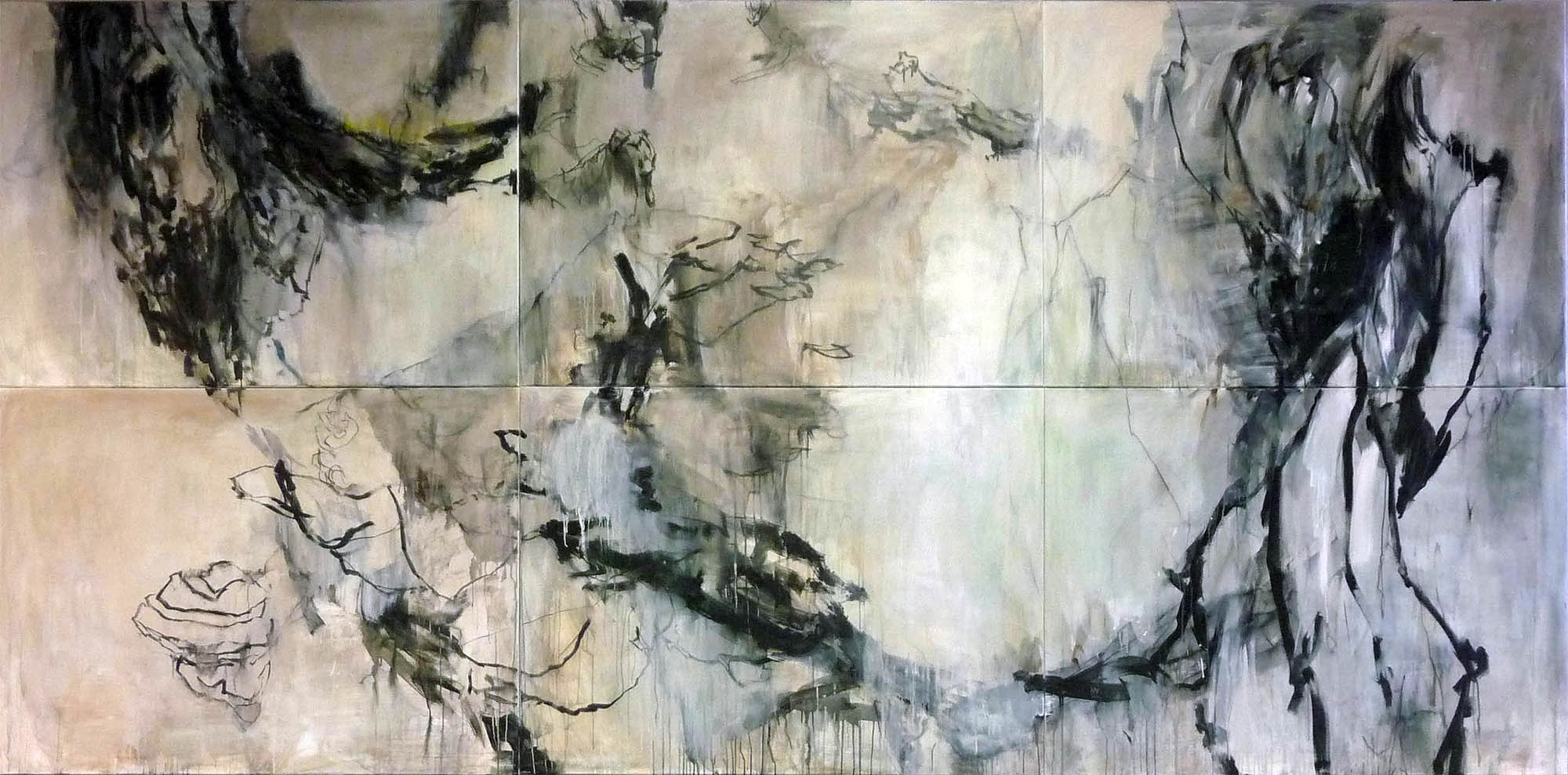 Große Landschaft, 2015, Acryl und Kohle auf Leinwand, 220 x 450 cm